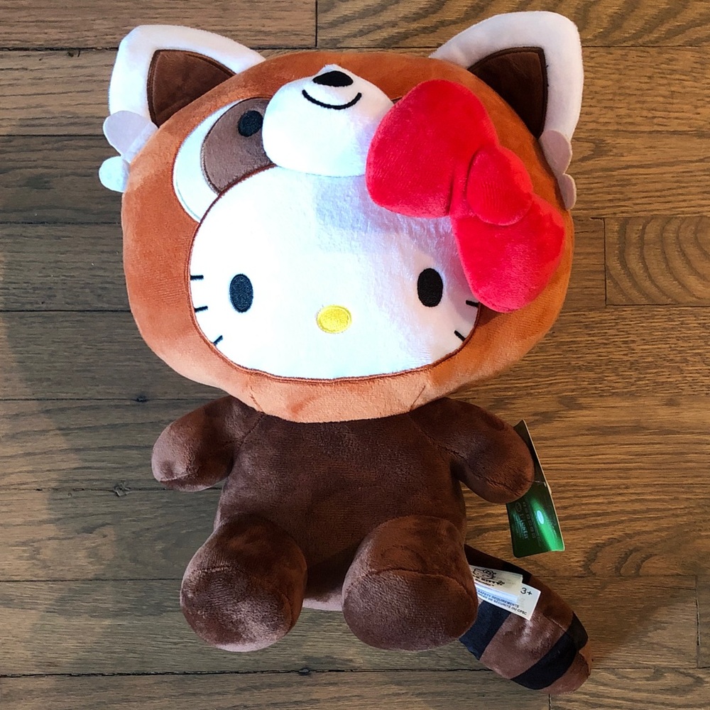 NWT 13-inch Sanrio Hello Kitty Plush in Brown Red Panda Costume with Red Bow